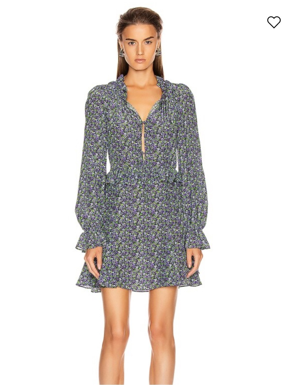 LES REVERIES Ruffle Picnic 100% Silk Mini Dress in Purple and Green
